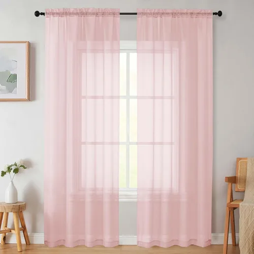Vista 257 de 2 paneles de cortinas traslúcidas blancas para dormitorio, sala de estar, 96 pulgadas de largo, modernas, suaves, ligeras, con bolsillo para barra