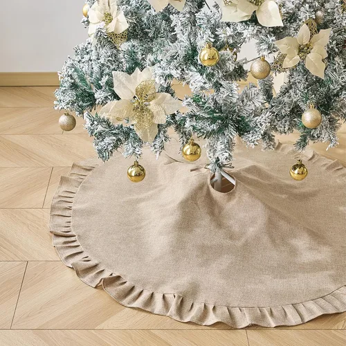 Vista 18 de ORTIGIA Falda de Árbol de Navidad de Camión de 48 Pulgadas Cuadros Búfalo Rojo Negro Falda de Árbol de Navidad Cuello Borde con Volantes para Granja