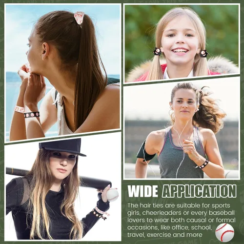 Vista 6 de Hanaive 20 ligas elásticas para el pelo de béisbol, pulseras sin arrugas, accesorios para mujeres