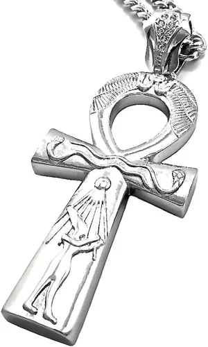 Vista 3 de GWOOD Ankh - Colgante grande de color plateado con collar cubano de 36 pulgadas de largo, Plata