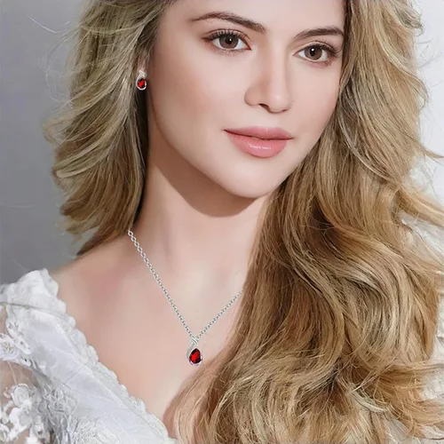 Vista 5 de la luen Collares de piedra natal de lágrima para mujeres y niñas, juego de aretes colgantes de diamantes de imitación ovalados con diamantes