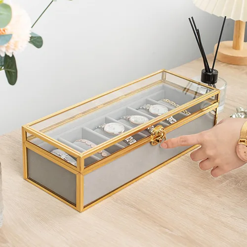 Vista 8 de Glass Watch Case for Women, 6 Slots Bracelets Boxes and Watches Display Cases for Women, Glass Watch Box Organizer for Jewelry Collection
