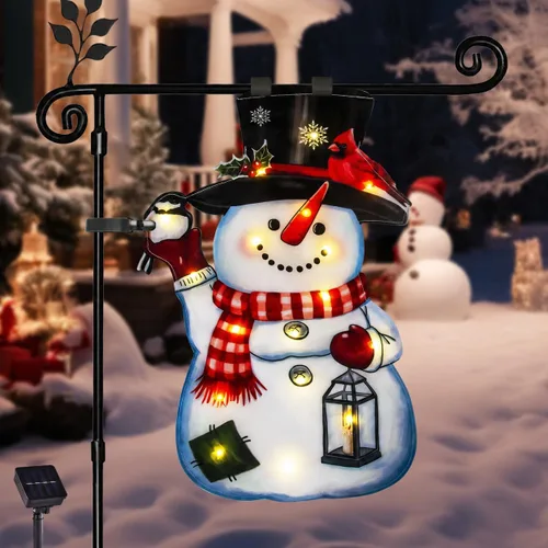 Vista 12 de Bandera de jardín de Navidad iluminada de 12 x 18 pulgadas, 8 modos de doble cara, decoración solar de Navidad LED para exteriores, decoraciones