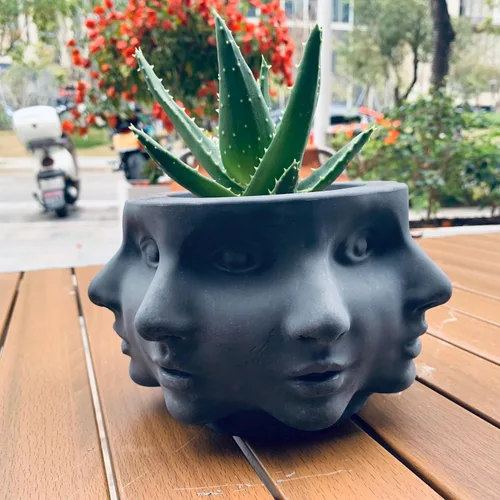Vista 6 de Molde de silicona para plantador de cara de cabeza, multicara, molde de maceta de 8 pulgadas Interior/exterior, con forma de múltiples caras