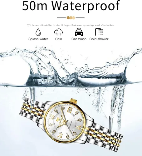 Vista 5 de OLEVS Relojes automáticos para mujer, mecánicos, cuerda automática, vestido de lujo, esfera de diamante, correa de acero inoxidable, impermeable