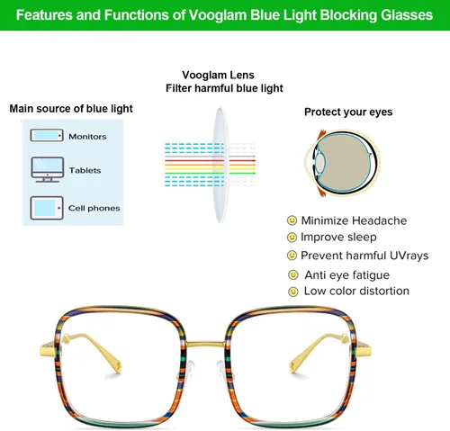 Vista 4 de VOOGLAM Gafas cuadradas con bloqueo de luz azul para mujer, antifatiga ocular, gafas de computadora UV Jace