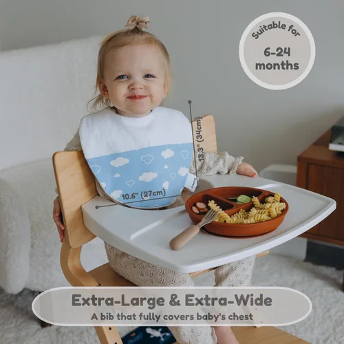 Vista 3 de Babero de gran tamaño para bebé, baberos impermeables extra grandes para niños de 6 a 24 meses, 100% algodón y bambú