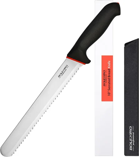 Vista 8 de Cuchillo dentado de 10 pulgadas para pan casero, cuchillo de acero inoxidable con borde ondulado ancho, cuchillo de cocina multiusos, cortador