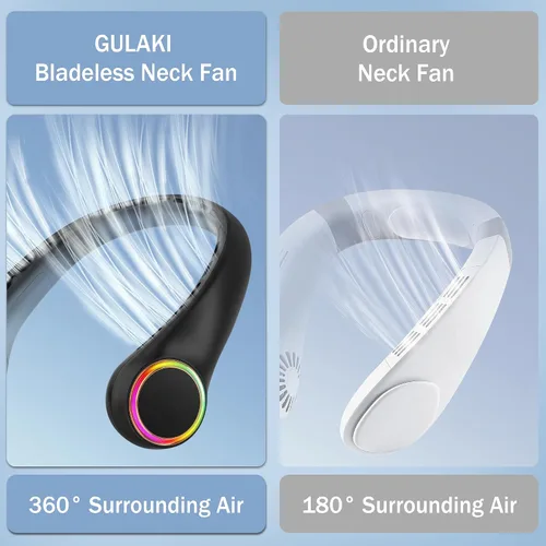 Vista 7 de Ventilador de cuello, ventilador portátil con vida útil de 5 a 17 horas, ventilador de cuello de 4000 mAh con 3 velocidades ajustables y 64 luces