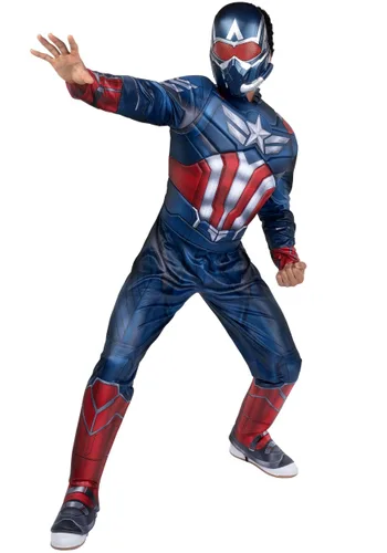 Vista 3 de Disfraz Deluxe Para Hombre de Sam Wilson como Capitán América Multicolor