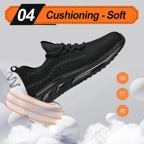 Vista 5 de LAoutun Zapatos de punta de acero para hombres y mujeres, zapatos de trabajo de seguridad indestructibles, zapatos de trabajo ligeros