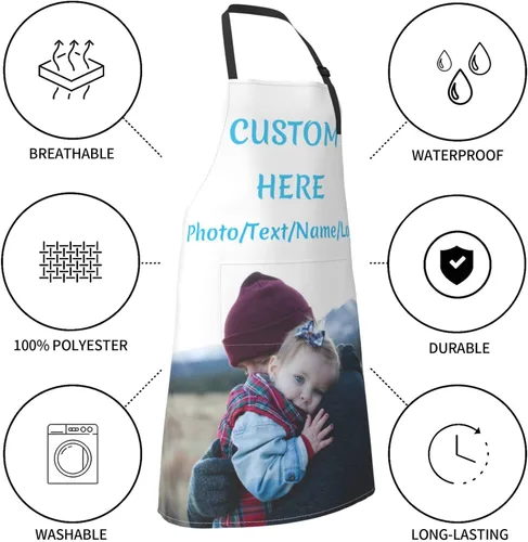 Vista 5 de Delantales personalizados con dos bolsillos, delantal personalizado para hombre, diseño de tu propia foto, logotipo, delantal de chef, longitud