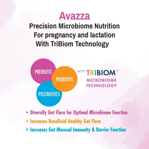 Vista 2 de Fórmula prenatal Avazza con fórmula TriBiom: probióticos + prebióticos + posbióticos para nutrir y estabilizar contra el intestino permeable.