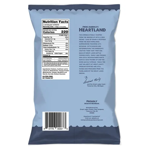 Vista 2 de Great Lakes Potato Chip Co. Bold - Patatas fritas cocidas con sal marina y vinagre, caja individual de tamaño aperitivo