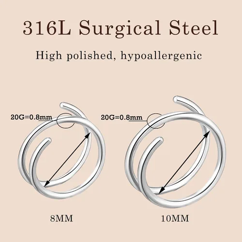 Vista 19 de 2 Pairs Double Hoop Earrings, Gold Cartilage Earrings for Women, Small Silver Helix Piercing Jewelry,Spiral Nose Ring Tiny Twist Earrings as Gift