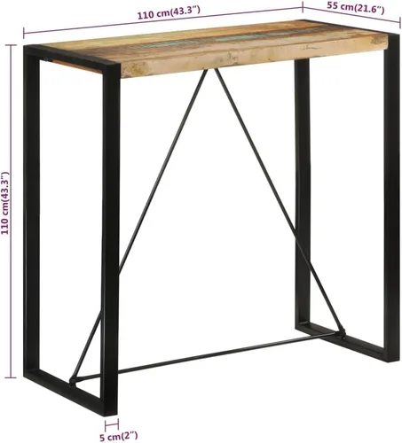 Vista 2 de Industrial Bar Table Solid Reclaimed Wood and Iron Frame Counter Height 43.3 Inch Narrow Design for Small Spaces Indoor Outdoor Use Dining Room