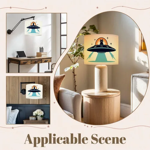 Vista 7 de Drum Lampshade Mid Century Black Cat Starry Lights Retro Style Medium Lamp Shade Replacement Linen Fabric Lampshades for Bedside Table Lamp Floor