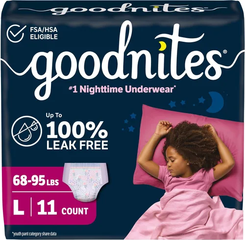 Vista 24 de Goodnites Ropa interior nocturna para niñas, talla extra pequeña (28-43 libras), 15 unidades, el embalaje puede variar
