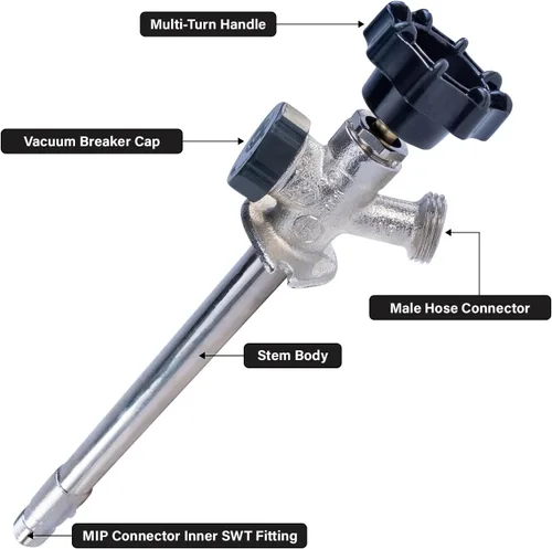 Vista 5 de Midline Valve Llave de sillín antiescarcha de 6 pulgadas con rompedor de vacío integral, latón cromado, sin plomo, entrada MIP/sudor de 1/2 pulgada