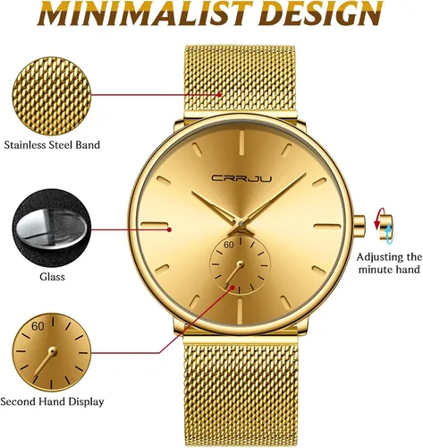 Vista 3 de Mens Watches Ultra-Thin Minimalist Waterproof - Fashion Wrist Watch for Men Unisex Dress with Stainless Steel Mesh Band