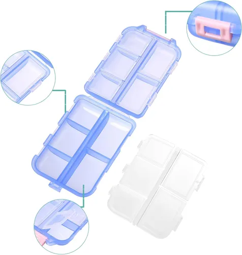 Vista 5 de Paquete de 1 organizador de pastillas de viaje, 10 compartimentos, pastillero compacto y portátil, perfecto para almacenamiento sobre la marcha