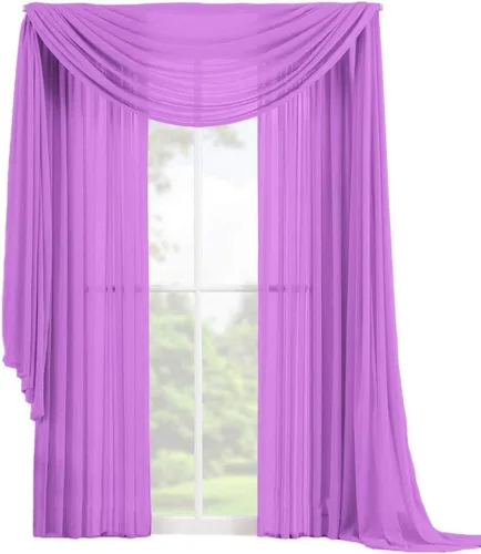 Vista 18 de Decotex Juego de 3 cortinas de gasa transparente para ventana, incluye 2 paneles y 1 bufanda a juego (120 pulgadas de largo, chocolate)