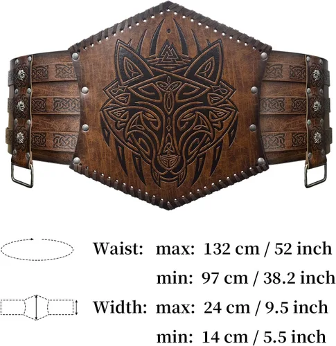 Vista 6 de HiiFeuer Viking - Armadura de cintura en relieve, cinturón ancho de piel sintética nórdica, cinturón de corsé medieval de caballero para disfraz LARP