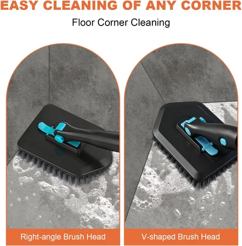 Vista 6 de Cepillo de limpieza de mango largo para ducha, cepillos de limpieza 3 en 1 con 3 cabezales de limpieza diferentes para limpieza de ducha, baño, Negro