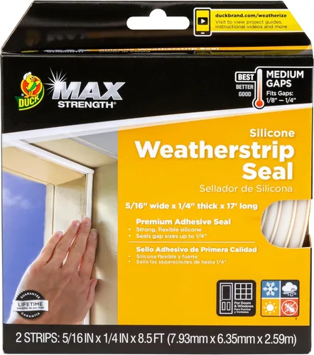Vista 9 de Duck Brand Max Strength Sello de Burletes de Silicona para Puertas y Ventanas, Autoadhesivo, Se Adapta a Espacios Medianos de 1/8-1/4 Pulgadas, .31