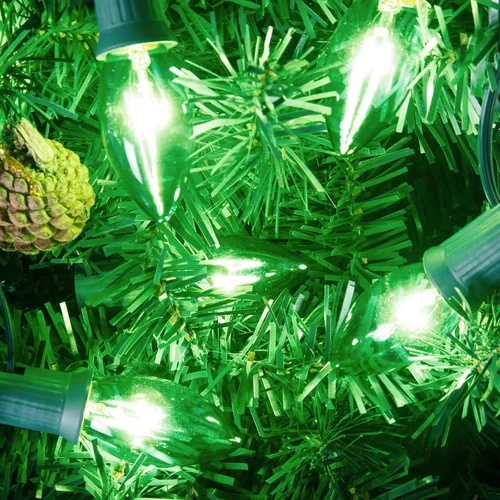Vista 6 de Paquete de 25 bombillas de repuesto C9 verdes incandescentes, bombillas de Navidad C9 para patio, decoración del día de San Patricio, Navidad, base