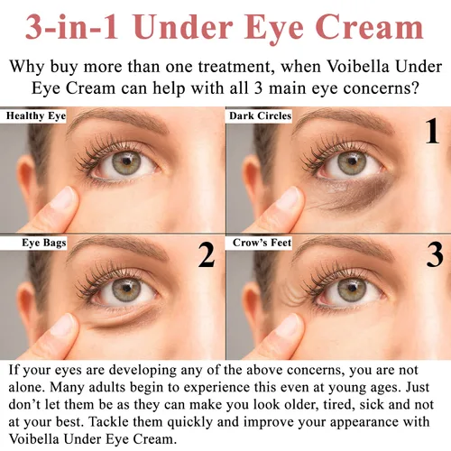 Vista 2 de Crema antienvejecimiento para debajo de los ojos, tratamiento 3 en 1 para ojeras, ojos hinchados, bolsas y arrugas - Reafirmante, hidratante e