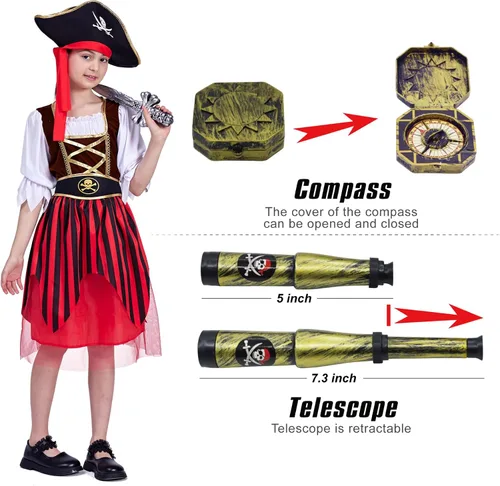 Vista 4 de Pirate Costume for Girls Role Play Set Dress-up Costumes- Sea Buccaneer Costume Dress up