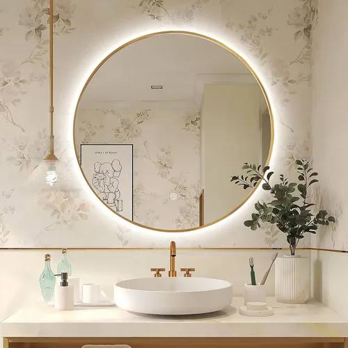 Vista 23 de Niccy Espejos de baño LED redondos, espejo retroiluminado con marco negro