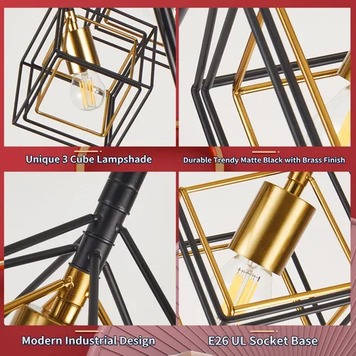 Vista 6 de Lámpara de pie regulable para sala de estar, lámpara de pie rústica de 3 luces, lámpara de pie moderna y brillante, lámpara de pie industrial