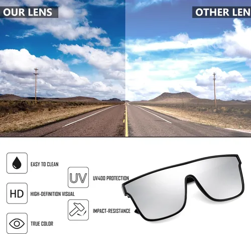 Vista 4 de FEISEDY Gafas de sol planas de moda de gran tamaño Cuadradas Sombras Mujeres Hombres UV400 B2996