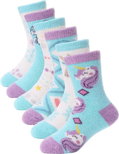 Vista 84 de ANTSANG Calcetines de Lana, Calcetines Térmicos Cálidos y Gruesos Tipo Crew Boot para Niños Pequeños, Niños y Niñas, 6 Pares