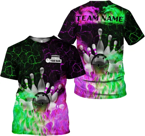 Vista 6 de Camisa de bolos personalizada, camisas con nombre personalizado, regalo para mujeres y hombres, mujeres, equipo de polo 3D, unisex, camiseta