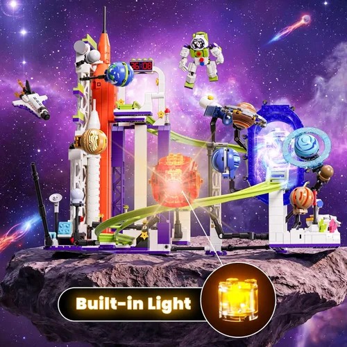 Vista 7 de Juego de construcción de montaña rusa espacial con sistema solar iluminado, regalos para niños