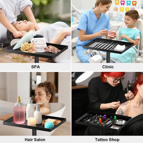 Vista 7 de Bandeja de salón Carrito de metal premium para tatuajes, carrito rodante de altura ajustable, carrito de almacenamiento para clínica Spa bandeja