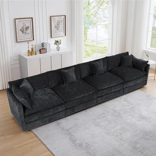 Vista 29 de Setawix Sofá Profundo de 3 Plazas con Otomana, Sofás de Nube en Forma de L de 112.2" para Sala de Estar, Sofá de Nube de Chenilla con Asiento Café