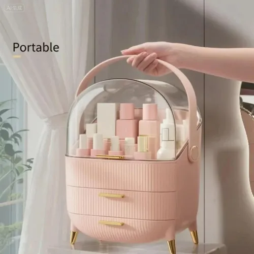 Vista 6 de Organizador de maquillaje con cajones y tapa, estuche portátil grande de almacenamiento de cosméticos para encimera de tocador, viajes, regalo