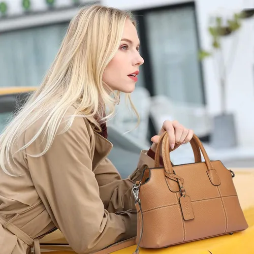 Vista 35 de Kattee - Bolsos de piel auténtica para mujer, bolsos de mano suaves para mujer
