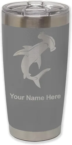 Vista 34 de LaserGram Vaso aislado al vacío de 20 onzas, tiburón martillo, grabado personalizado incluido (negro)
