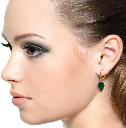 Vista 2 de Galaxy Gold GG Pendientes de oro macizo de 14 quilates con esmeraldas de Briolette