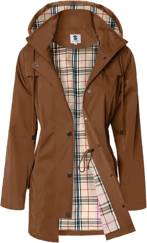 Vista 8 de SaphiRose Chaqueta larga con capucha para lluvia al aire libre para mujer, impermeable, rompevientos Algas Azul