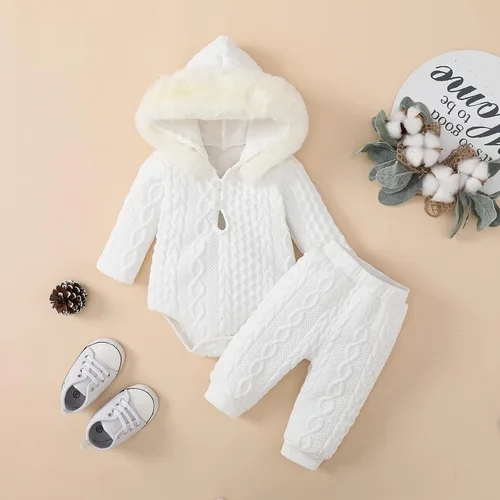 Vista 2 de Conjunto de ropa de bebé para niñas, mameluco de manga larga con capucha y pantalones