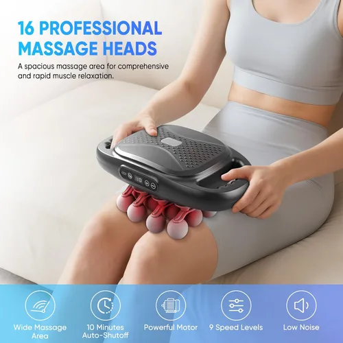 Vista 3 de 16-Head Massage Gun Set, Deep Tissue Massager with 9 Modes & Levels, Muscle Massager Pain Relief, Percussion Massage Gun for
