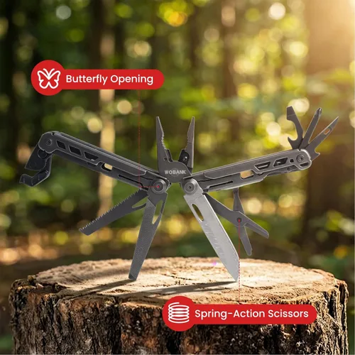 Vista 9 de Multiherramienta, alicates multiherramienta de acero inoxidable 16 en 1 con llave hexagonal ajustable, cuchillo de bolsillo de damasco, funda