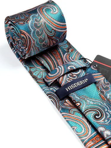 Vista 272 de HISDERN Corbatas para hombre, corbata de cachemira y bolsillo cuadrado tejido clásico floral para hombre, corbata de fiesta de boda