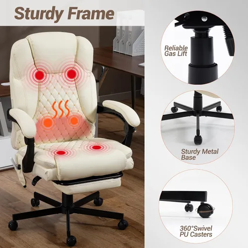 Vista 6 de Silla de oficina de masaje con reposapiés, sillas ejecutivas de calefacción por vibración de 6 puntos, silla ejecutiva ergonómica para oficina